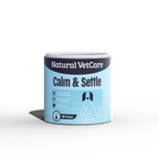 Natural VetCare Calm & Settle product container on a green background