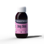 Bottle of Natural VetCare Dog Skin supplement on a white background