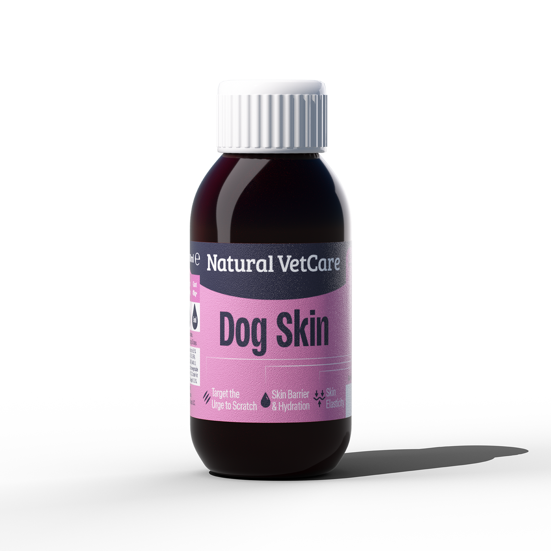 Bottle of Natural VetCare Dog Skin supplement on a white background