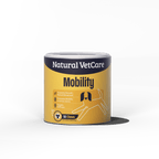 Canister of Natural VetCare Mobility product on a dark background