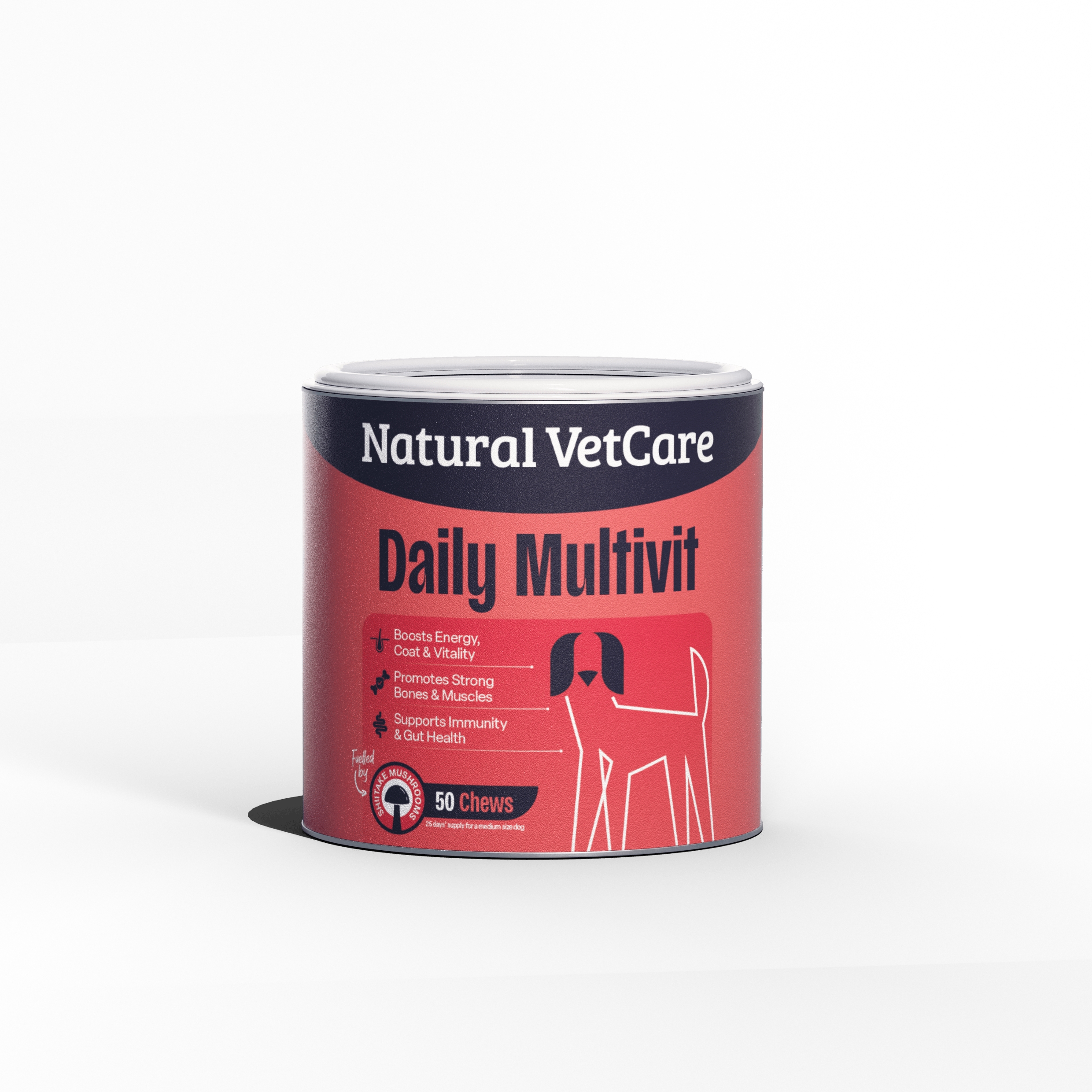 Natural VetCare Daily Multivit for dogs on a black and green gradient background