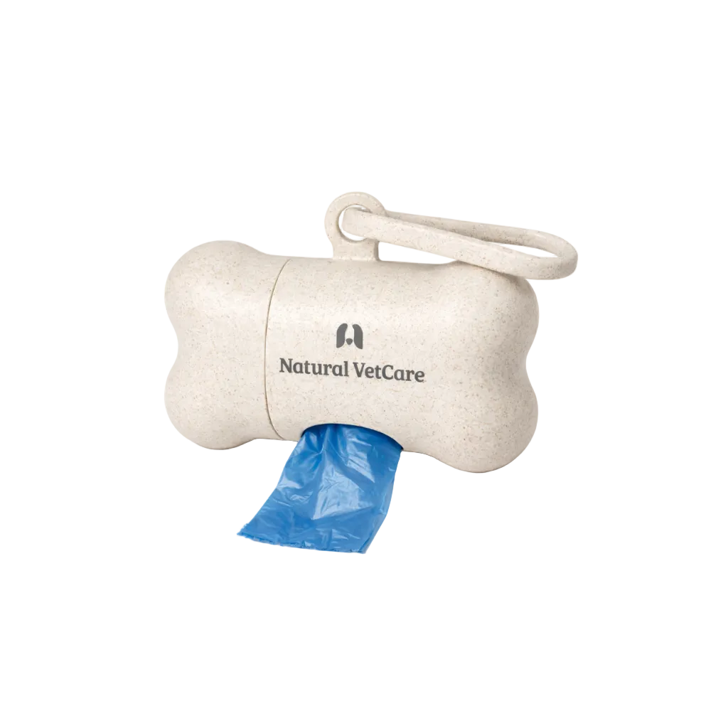 Doggy bag dispenser with 'Natural VetCare' branding on a white background